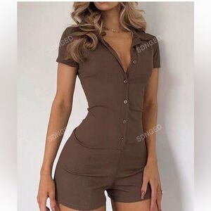 Brown Button-Up Romper